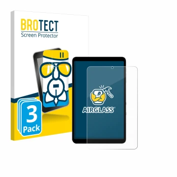 Front side of a product packaging with the brand logo BROTECT. Next to it is the device Alldocube iPlay 50 mini Pro shown with