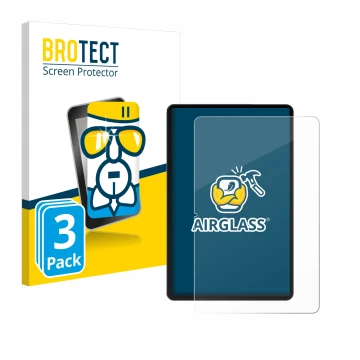 Front side of a product packaging with the brand logo BROTECT. Next to it is the device Honor Pad 9 shown with the correspondi