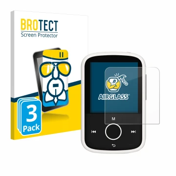 Front side of a product packaging with the brand logo BROTECT. Next to it is the device Majority MP3 16GB shown with the corre