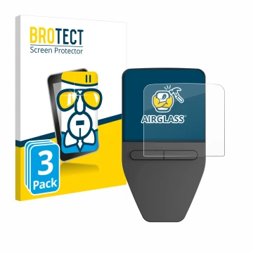 Front side of a product packaging with the brand logo BROTECT. Next to it is the device Trezor Safe 3 shown with the correspon