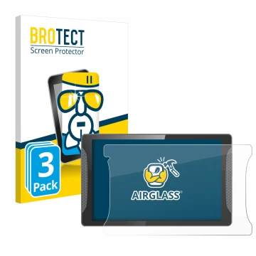 Front side of a product packaging with the brand logo BROTECT. Next to it is the device Logicom Multimedia Stand Pro shown wit