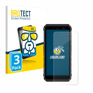 Front side of a product packaging with the brand logo BROTECT. Next to it is the device Ulefone Power Armor X11 Pro shown with