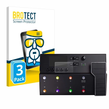 Front side of a product packaging with the brand logo BROTECT. Next to it is the device Line 6 POD Go shown with the correspon