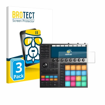 Front side of a product packaging with the brand logo BROTECT. Next to it is the device Native Instruments Maschine + shown wi