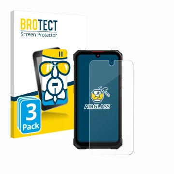 Front side of a product packaging with the brand logo BROTECT. Next to it is the device Hotwav Cyber 9 Pro shown with the corr