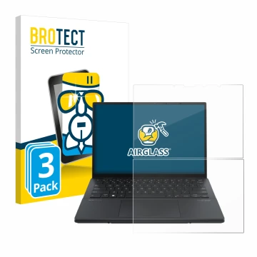 Front side of a product packaging with the brand logo BROTECT. Next to it is the device ASUS ZenBook Duo OLED 2024 UX8406 show