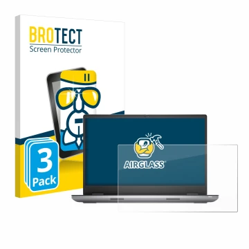 Front side of a product packaging with the brand logo BROTECT. Next to it is the device Dell Precision 7780 shown with the cor