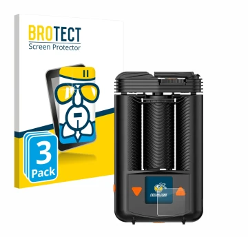 Front side of a product packaging with the brand logo BROTECT. Next to it is the device Storz & Bickel Mighty + shown with the