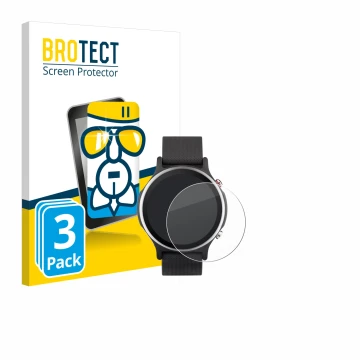Front side of a product packaging with the brand logo BROTECT. Next to it is the device ASUS VivoWatch 6 shown with the corres