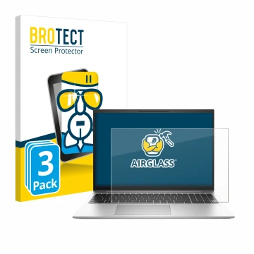 Front side of a product packaging with the brand logo BROTECT. Next to it is the device HP EliteBook 865 G10 shown with the co
