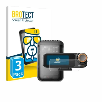 Front side of a product packaging with the brand logo BROTECT. Next to it is the device DJI Mic 2 (Receiver) shown with the co