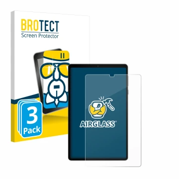 Front side of a product packaging with the brand logo BROTECT. Next to it is the device Lenovo Legion Tab shown with the corre