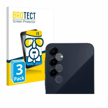 Front side of a product packaging with the brand logo BROTECT. Next to it is the device Samsung Galaxy A55 5G (ONLY Camera Len
