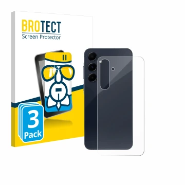 Front side of a product packaging with the brand logo BROTECT. Next to it is the device Samsung Galaxy A55 5G (Back) shown wit