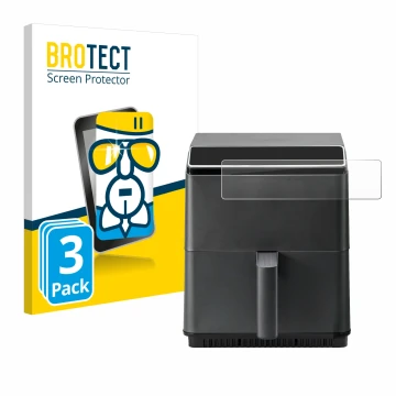 Front side of a product packaging with the brand logo BROTECT. Next to it is the device Cosori CAF-P583S shown with the corres