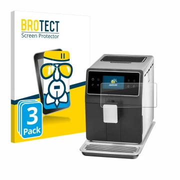 Front side of a product packaging with the brand logo BROTECT. Next to it is the device WMF Perfection 840L shown with the cor