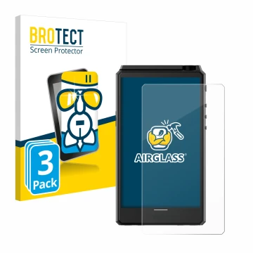 Front side of a product packaging with the brand logo BROTECT. Next to it is the device Hiby R6 III shown with the correspondi