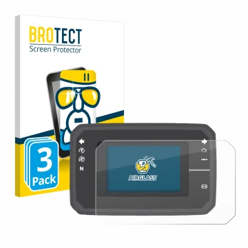 Front side of a product packaging with the brand logo BROTECT. Next to it is the device Honda CB650R TFT Display shown with th
