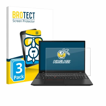 Front side of a product packaging with the brand logo BROTECT. Next to it is the device Lenovo ThinkPad P16s Gen 2 shown with 