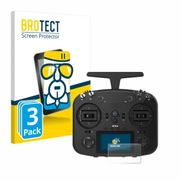 Front side of a product packaging with the brand logo BROTECT. Next to it is the device FrSky TWIN X14 shown with the correspo