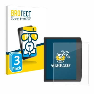 Front side of a product packaging with the brand logo BROTECT. Next to it is the device PocketBook Era Color shown with the co