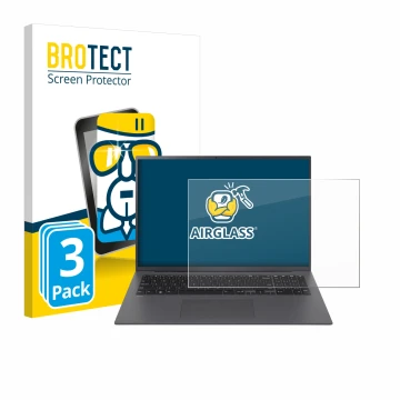 Front side of a product packaging with the brand logo BROTECT. Next to it is the device LG gram 17