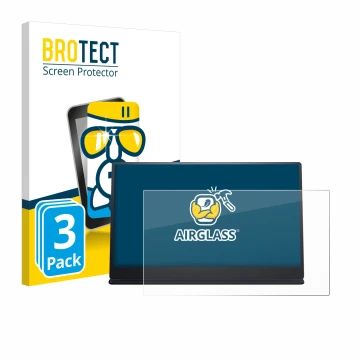 Front side of a product packaging with the brand logo BROTECT. Next to it is the device Dell P1424H shown with the correspondi