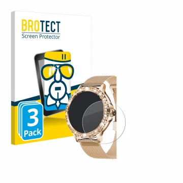 Front side of a product packaging with the brand logo BROTECT. Next to it is the device walkbee Smartwatch 1.3