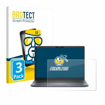Front side of a product packaging with the brand logo BROTECT. Next to it is the device Dell Latitude 7350 Laptop shown with t