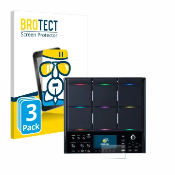 Front side of a product packaging with the brand logo BROTECT. Next to it is the device Roland SPD-SX PRO shown with the corre