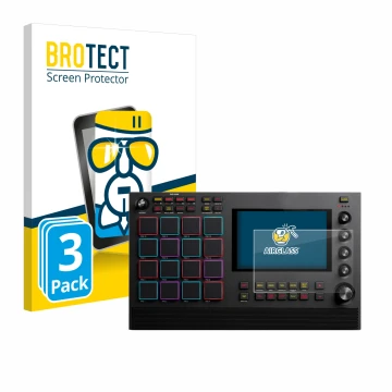 Front side of a product packaging with the brand logo BROTECT. Next to it is the device Akai MPC Live II shown with the corres