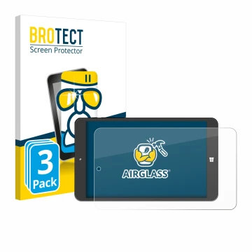 Front side of a product packaging with the brand logo BROTECT. Next to it is the device SZTPS Tablet 8