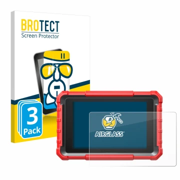 Front side of a product packaging with the brand logo BROTECT. Next to it is the device Launch X-431 PROS Elite shown with the