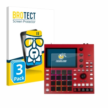 Front side of a product packaging with the brand logo BROTECT. Next to it is the device Akai MPC One+ shown with the correspon