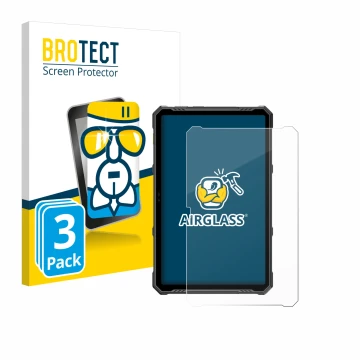 Front side of a product packaging with the brand logo BROTECT. Next to it is the device Ulefone Armor Pad 3 Pro shown with the
