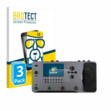 Front side of a product packaging with the brand logo BROTECT. Next to it is the device Mooer GE1000 shown with the correspond