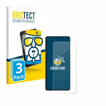Front side of a product packaging with the brand logo BROTECT. Next to it is the device Xiaomi Poco F6 shown with the correspo