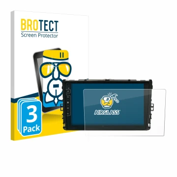 Front side of a product packaging with the brand logo BROTECT. Next to it is the device Dynavin D9-T6 shown with the correspon