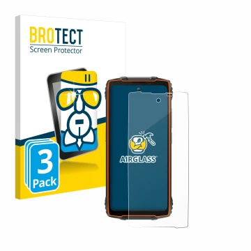 Front side of a product packaging with the brand logo BROTECT. Next to it is the device Blackview Oscal Pilot 2 shown with the
