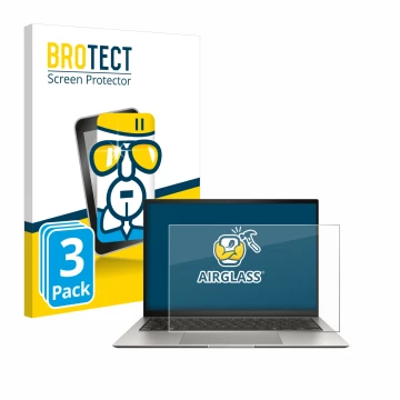 Front side of a product packaging with the brand logo BROTECT. Next to it is the device ASUS ZenBook S 13 OLED UX5304 shown wi