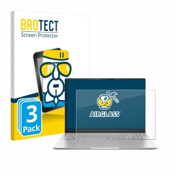 Front side of a product packaging with the brand logo BROTECT. Next to it is the device ASUS Vivobook S16 OLED M5606 shown wit