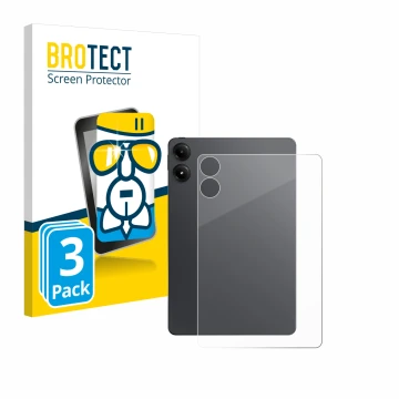Front side of a product packaging with the brand logo BROTECT. Next to it is the device Xiaomi Redmi Pad Pro (Back) shown with