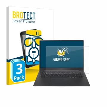 Front side of a product packaging with the brand logo BROTECT. Next to it is the device LG gram Pro 16 2024 shown with the cor