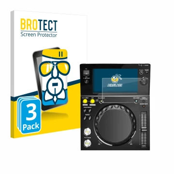 Front side of a product packaging with the brand logo BROTECT. Next to it is the device Pioneer XDJ -700 shown with the corres