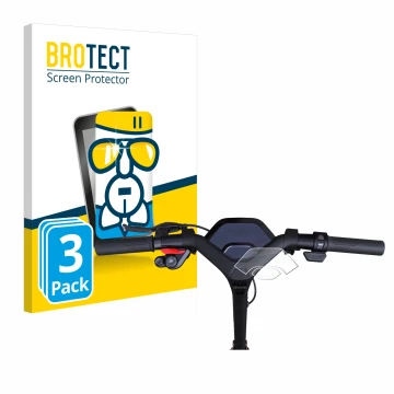Front side of a product packaging with the brand logo BROTECT. Next to it is the device Segway Ninebot P65D shown with the cor