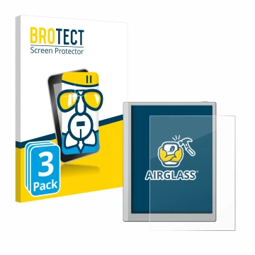 Front side of a product packaging with the brand logo BROTECT. Next to it is the device Boox Go 10.3 shown with the correspond