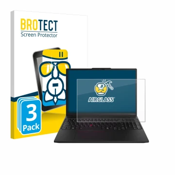 Front side of a product packaging with the brand logo BROTECT. Next to it is the device Lenovo ThinkPad P16s Gen 3 shown with 