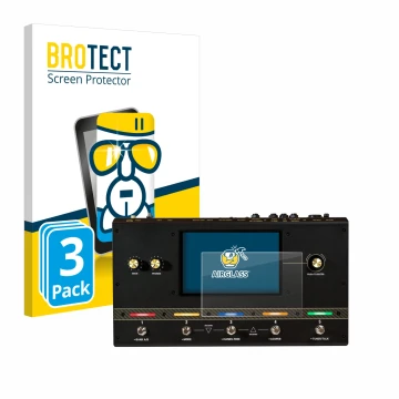 Front side of a product packaging with the brand logo BROTECT. Next to it is the device Headrush Core shown with the correspon