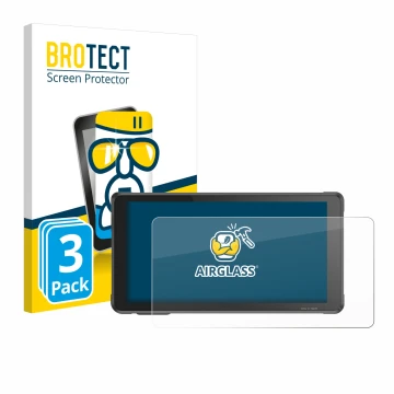 Front side of a product packaging with the brand logo BROTECT. Next to it is the device Interphone RideSync Sync55 shown with 