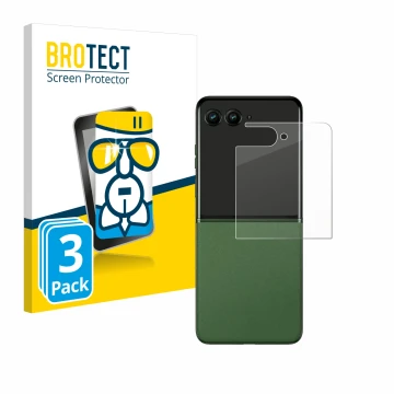 Front side of a product packaging with the brand logo BROTECT. Next to it is the device Motorola Razr 50 Ultra (Back display) 